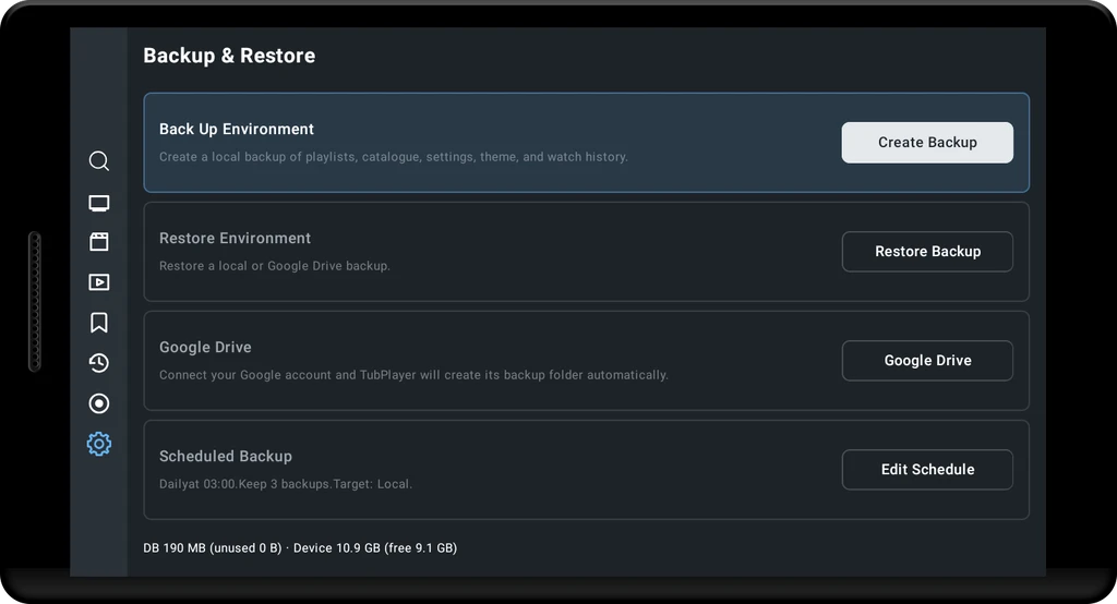 TubPlayer Backup and Restore