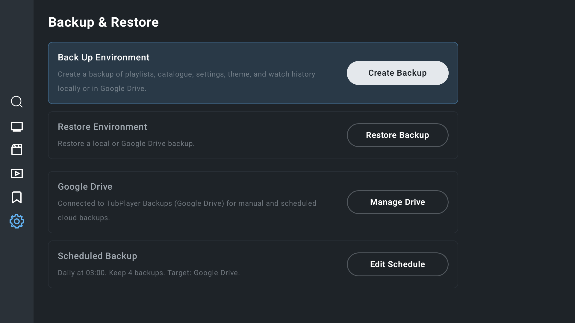 TubPlayer Backup and Restore